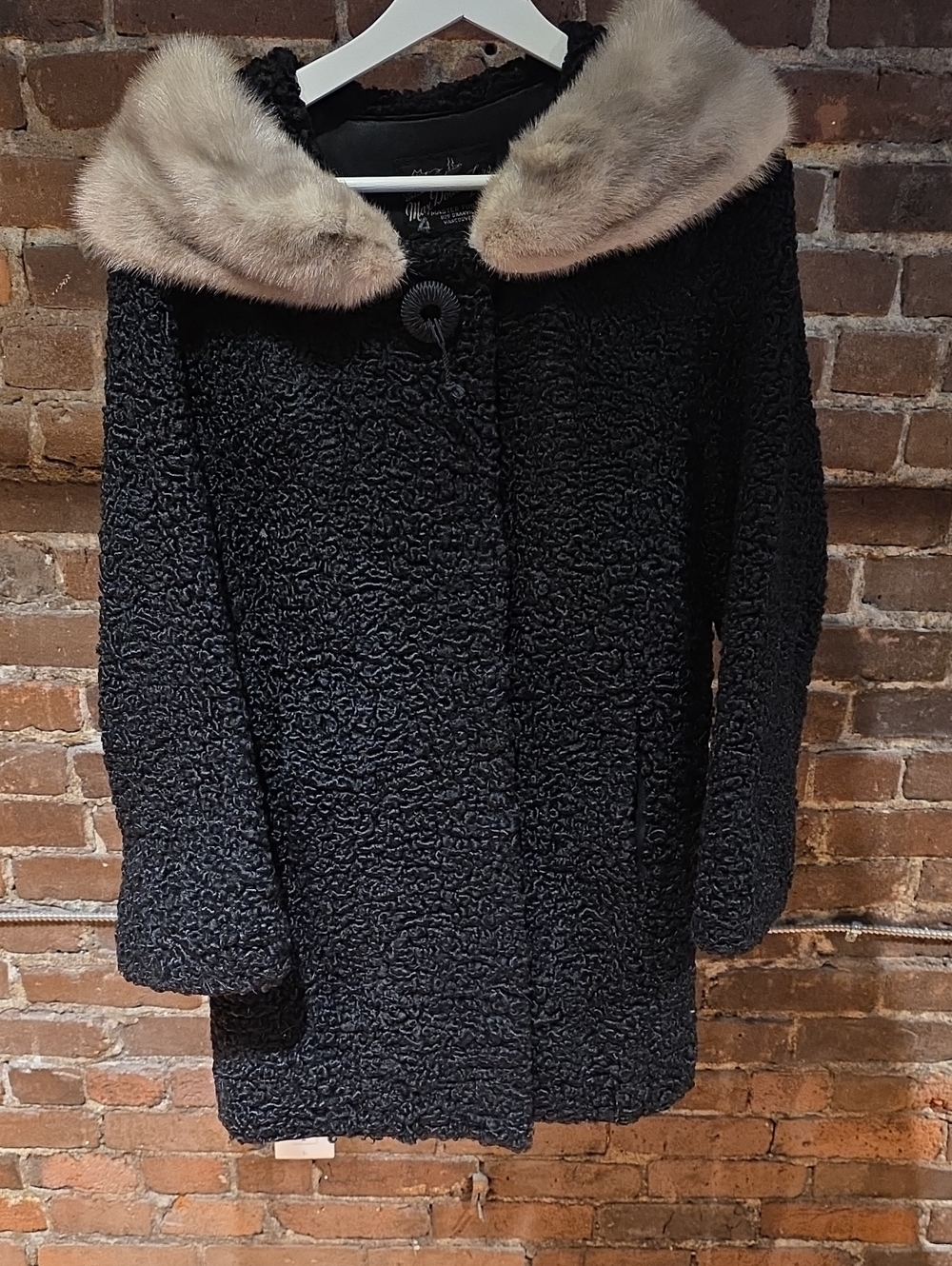 Black Persian Lamb Coat with Beige Fur Collar